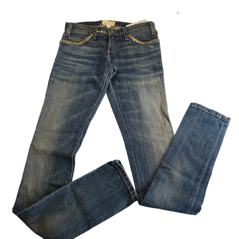 Current Elliott Skinny Jeans Blue Studded Pocket Low Rise Made in USA NWT Sz 24